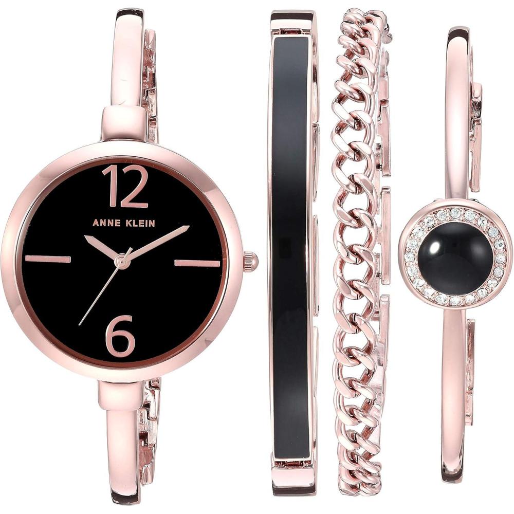 imageAnne Klein Womens Bangle Watch and Premium Crystal Accented Bracelet SetBlackRose Gold