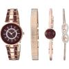 Anne Klein Women’s AK/3286BKST Premium Crystal Accented Gold-Tone and Black Watch and Bracelet Set(Burgundy/Rose Gold)