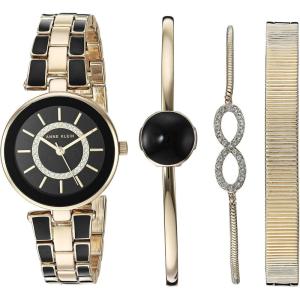 Anne Klein Women’s AK/3286BKST Premium Crystal Accented Gold-Tone and Black Watch and Bracelet Set(Gold/Black)