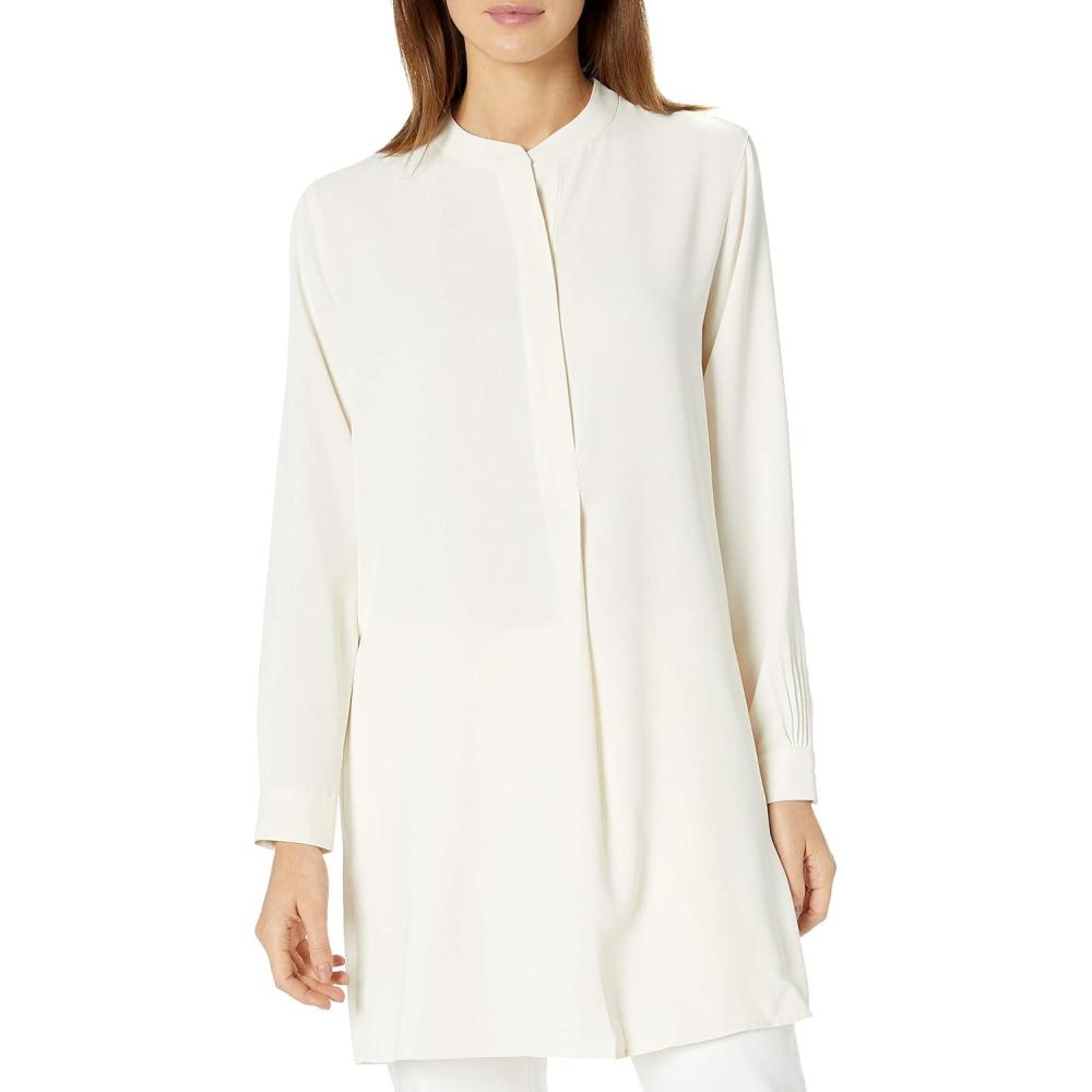 imageAnne Klein Womens PopOver Blouse with Covered Placket and Side SlitsAnne White