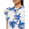Anne Klein Women’s Tiered Ruffle SLV Tie Blouse(Santorini Blue Multi)
