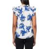 Anne Klein Women’s Tiered Ruffle SLV Tie Blouse(Santorini Blue Multi)
