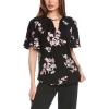 Anne Klein Women’s Printed Ity Pleat Neck Bell SLV Top(Anne Black Multi)