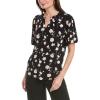 Anne Klein Women’s Printed Ity Pleat Neck Bell SLV Top(Ink/Pinky/Ink Multi)