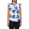 Anne Klein Women’s Tiered Ruffle SLV Tie Blouse(Santorini Blue Multi)