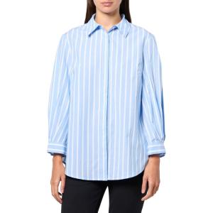 Anne Klein Women’s Bttn Frt Shirt W Pleated 3qrtr SLVS(Surf Blue/Bright White)