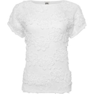 Anne Klein Womens Grid Soutache Ss Bateau Neckline Tee(Bright White)