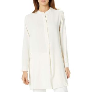 Anne Klein Womens Pop-Over Blouse with Covered Placket and Side Slits(Anne White)