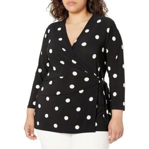 Anne Klein Womens Printed Ity 3/4 SLV Wrap Top (H22)(Anthracite/Amethyst)