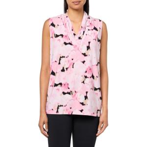 Anne Klein Womens Printed Ity Triple Pleat Top(Peony Pink Multi)