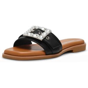 Anne Klein Women’s Capara Flat Sandal(Black Smooth)