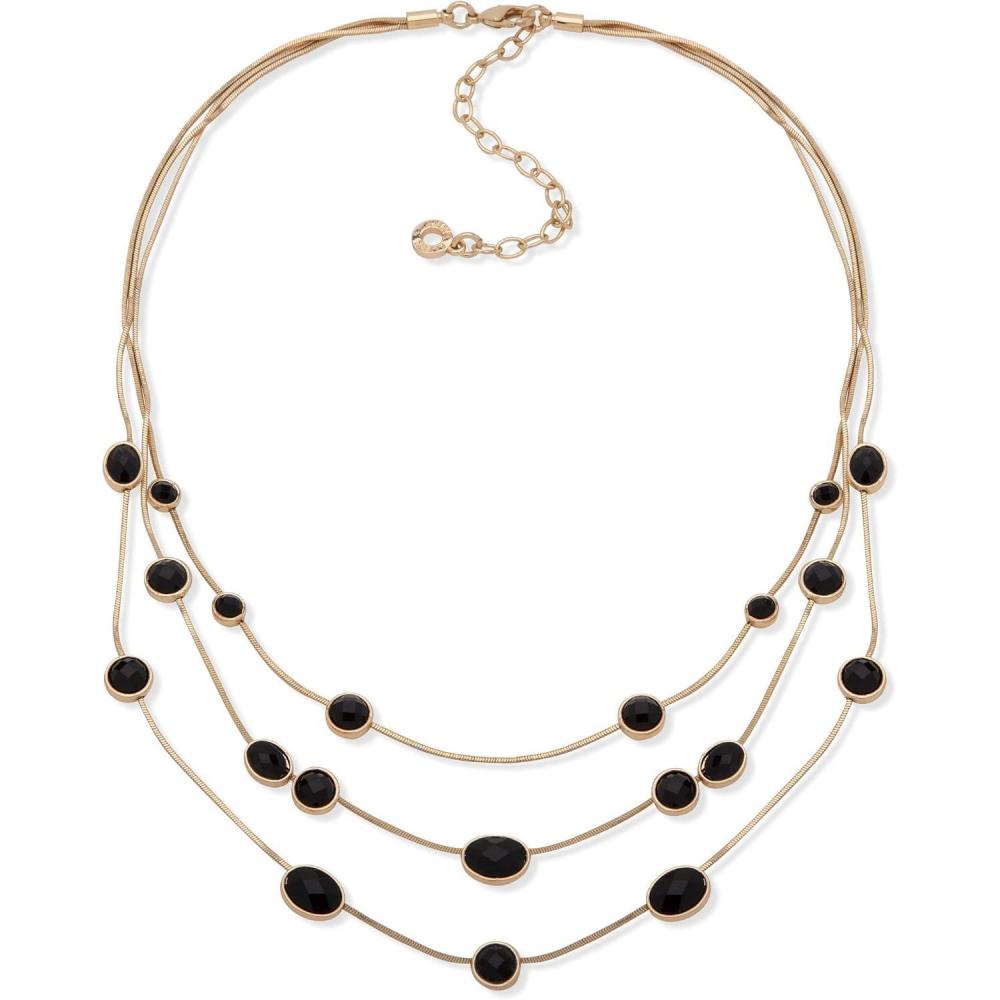 imageAnne Klein Jet Stone Station Flex Multi Row NecklaceBlack