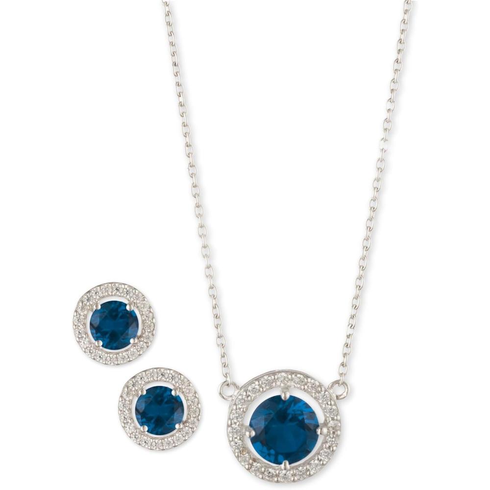 imageAnne Klein Silver Tone Blue Crystal Halo Set 16 Pendant Necklace and Earrings