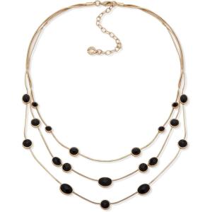 Anne Klein Jet Stone Station Flex Multi Row Necklace(Black)