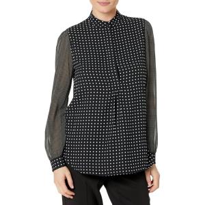 Anne Klein Women’s Petite Popover Tunic-Combo Sleeves(Black/White)