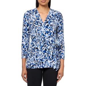 Anne Klein Women’s Printed Ity 3q SLV Wrap Top(Anne Black Multi)