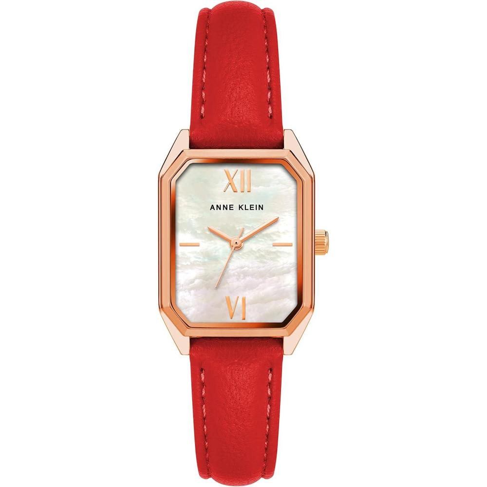 imageAnne Klein Womens Leather Strap WatchRedRose Gold