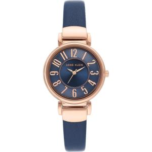 Anne Klein Women’s Easy-to-Read Navy Leather Strap Watch, AK/2156NVRG