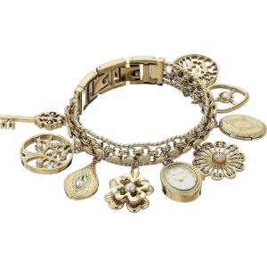 Anne Klein Women’s Premium Crystal Accented Charm Bracelet Watch(Gold)