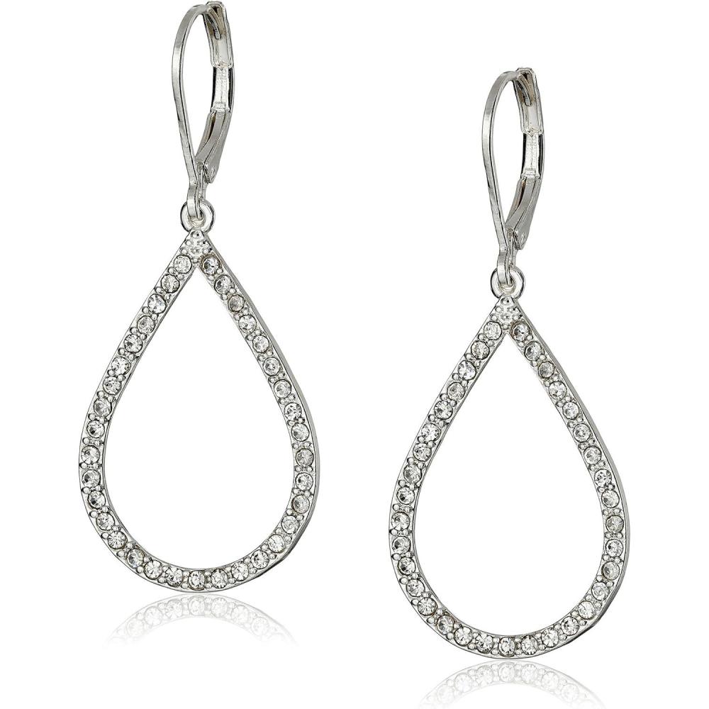 imageAnne Klein Womens Pierced Earrings Pave Tubular HoopSilver