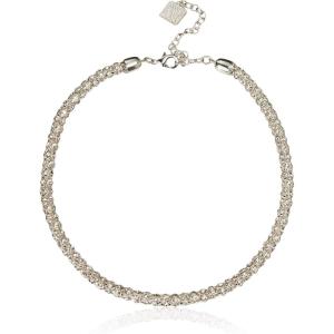 Anne Klein Silver-Tone Crystal Glass Tubular Pave Collar Necklace, 16″
