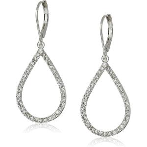 Anne Klein Women’s Pierced Earrings Pave Tubular Hoop(Silver)