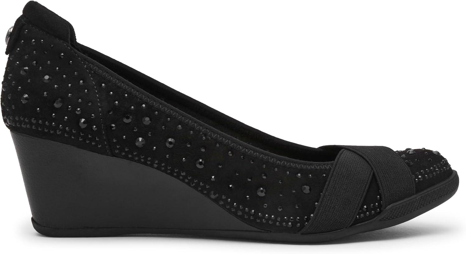 imageAnne Klein Womens Timeout Wedge Heel PumpBlack Crystal