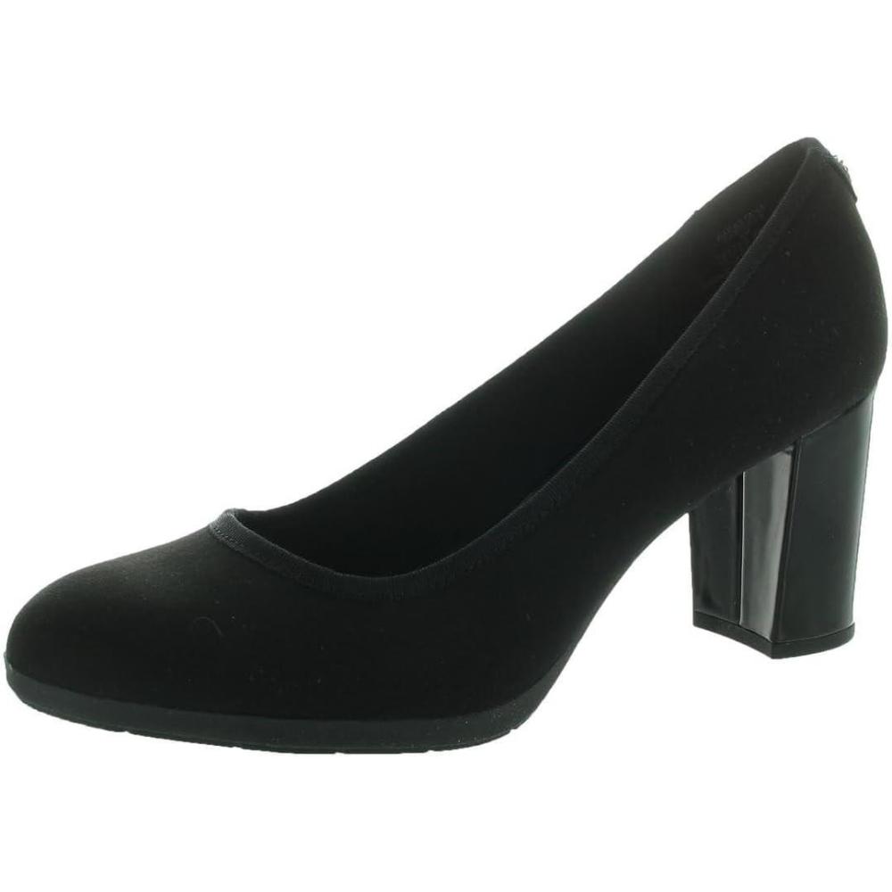 imageAnne Klein Womens Castana Comfortable Block Heeled Pump Black Stretch 7 US
