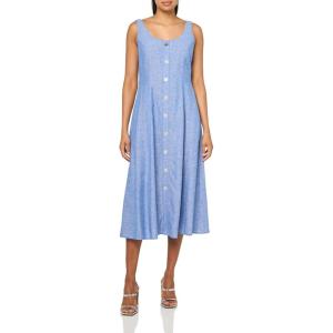 Anne Klein Women’s Tank Dress with Button Detail(Santorini Blue/Brt Wht)