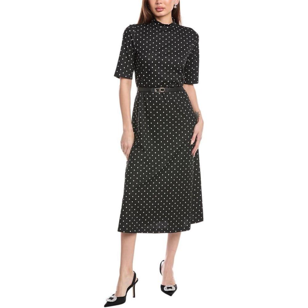 imageAnne Klein Womens Mock Neck Elbow Lenght SLV DressAnne BlackWhite Dove