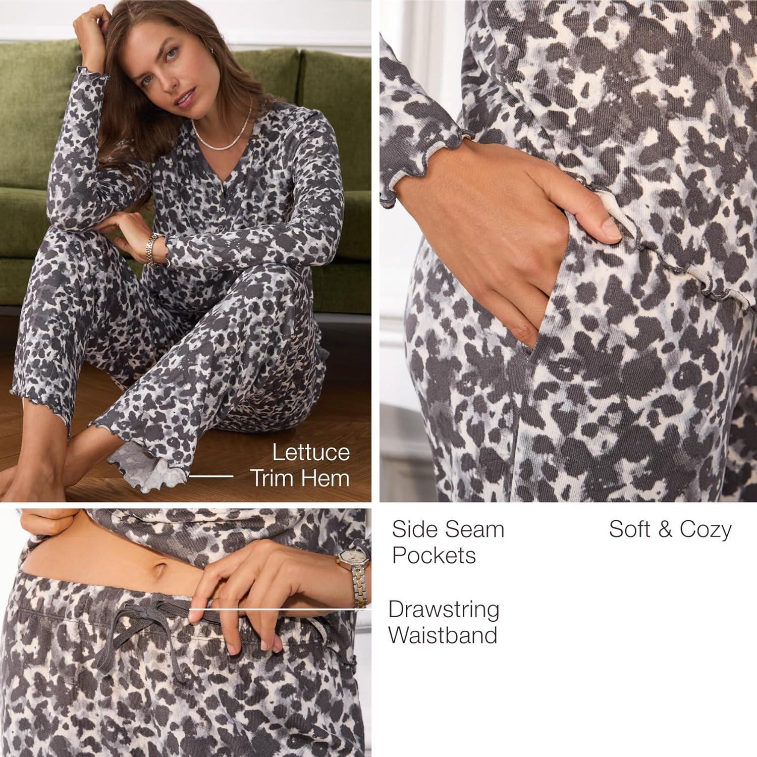 imageAnne Klein Womens Long Sleeve VNeck Pajama Top amp Relaxed Pant Set Soft Brushed Sweater Knit Cozy Sleepwear amp LoungewearEvergreen