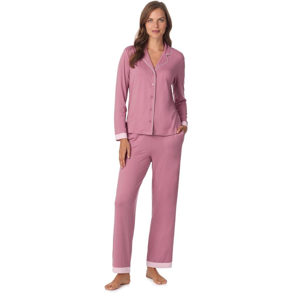 imageAnne Klein Womens Long Sleeve Button Down Pajama Top amp Relaxed Pant Set  Soft Sweater Knit  Cozy Sleepwear amp Loungewear PJsPink Rosewood