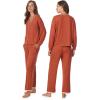 Anne Klein Womens Long Sleeve Button Down Pajama Top & Wide Leg Pant Set – Soft Sweater Knit – Cozy Sleepwear & Loungewear(Auburn)
