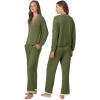 Anne Klein Womens Long Sleeve Button Down Pajama Top & Wide Leg Pant Set – Soft Sweater Knit – Cozy Sleepwear & Loungewear(Cypress)