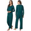 Anne Klein Womens Long Sleeve V-Neck Pajama Top & Relaxed Pant Set – Soft Brushed Sweater Knit – Cozy Sleepwear & Loungewear(Evergreen)