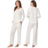 Anne Klein Womens Long Sleeve V-Neck Pajama Top & Relaxed Pant Set – Soft Brushed Sweater Knit – Cozy Sleepwear & Loungewear(Gardenia)