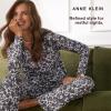 Anne Klein Womens Long Sleeve V-Neck Pajama Top & Relaxed Pant Set – Soft Brushed Sweater Knit – Cozy Sleepwear & Loungewear(Watercolor Animal)