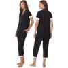 Anne Klein Womens Short Sleeve Button Down Pajama Top & Capri Pant Set – Soft Sweater Knit – Matching Sleepwear & Loungewear(Black)
