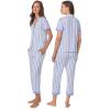 Anne Klein Womens Short Sleeve Button Down Pajama Top & Capri Pant Set – Soft Sweater Knit – Matching Sleepwear & Loungewear(Blue Classic Stripe)