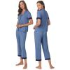 Anne Klein Womens Short Sleeve Button Down Pajama Top & Capri Pant Set – Soft Sweater Knit – Matching Sleepwear & Loungewear(Blue Horizon)