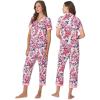Anne Klein Womens Short Sleeve Button Down Pajama Top & Capri Pant Set – Soft Sweater Knit – Matching Sleepwear & Loungewear(Floral Shadow)
