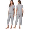 Anne Klein Womens Short Sleeve Button Down Pajama Top & Capri Pant Set – Soft Sweater Knit – Matching Sleepwear & Loungewear(Grey Heather)
