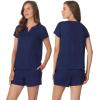 Anne Klein Womens Short Sleeve Henley Pajama Top & Shorts Set – Soft Sweater Knit – Lightweight Sleepwear & Loungewear PJs(Medieval Blue)