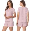 Anne Klein Womens Short Sleeve Henley Pajama Top & Shorts Set – Soft Sweater Knit – Lightweight Sleepwear & Loungewear PJs(Pink Dot Cluster)