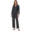 Anne Klein Womens Long Sleeve Button Down Pajama Top & Relaxed Pant Set – Soft Sweater Knit – Cozy Sleepwear & Loungewear PJs(Black Plaid)