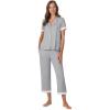 Anne Klein Womens Short Sleeve Button Down Pajama Top & Capri Pant Set – Soft Sweater Knit – Matching Sleepwear & Loungewear(Grey Heather)