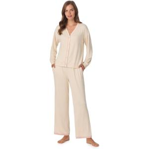 Anne Klein Womens Long Sleeve Button Down Pajama Top & Wide Leg Pant Set – Soft Sweater Knit – Cozy Sleepwear & Loungewear(Oat)
