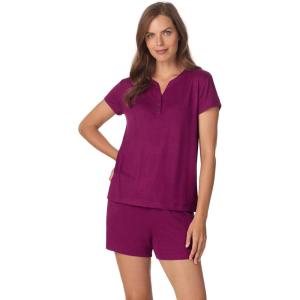 Anne Klein Womens Short Sleeve Henley Pajama Top & Shorts Set – Soft Sweater Knit – Lightweight Sleepwear & Loungewear PJs(Wine Berry)