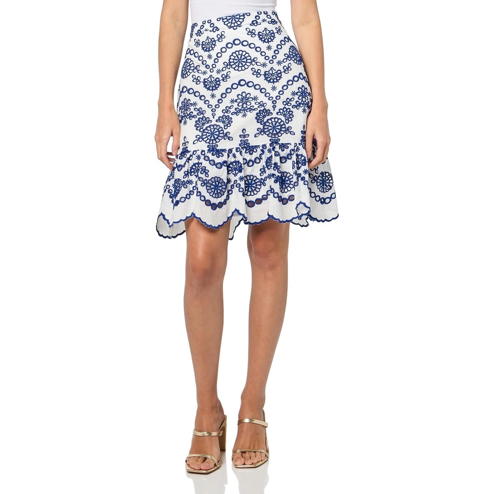 image:imageAnne Klein Womens Pull on Ruffle Eyelet Skirt LinedBrght WhtSantorini Bl