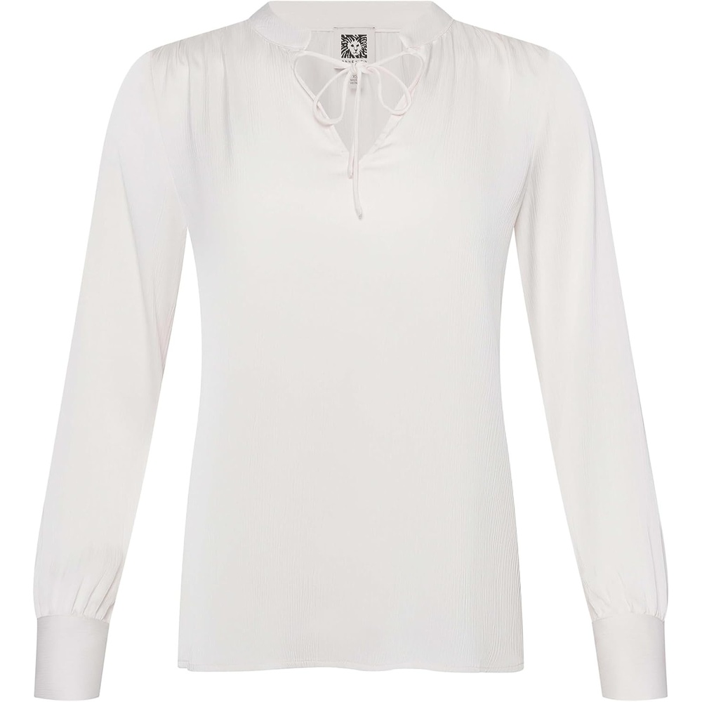 image:imageAnne Klein Womens Tie Neck Ls Blouse W Stand CollarWhite Dove